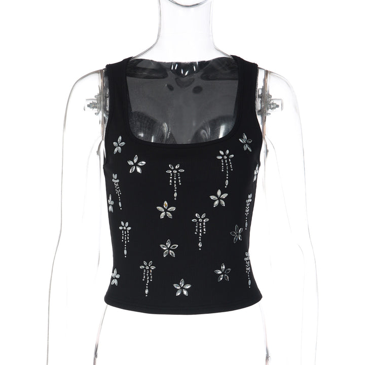 Damen Elegantes Cropped Top mit floralen Strassdetails Echo Archiv