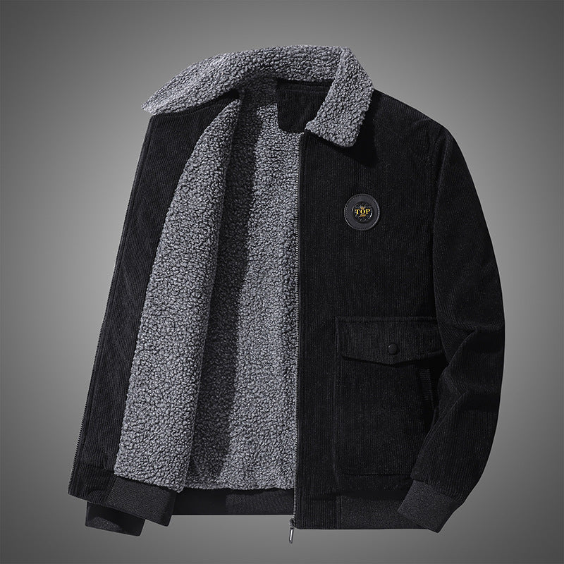 Herren Cordjacke mit durchgehendem Sherpafutter und Pattentaschen – Taviero