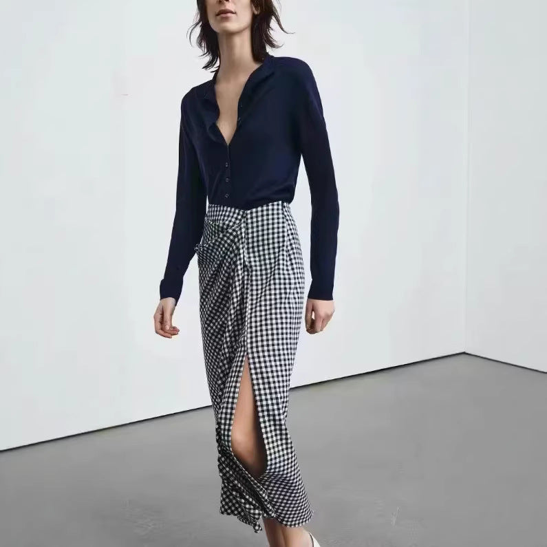Damen Midirock mit Wickeldetail und Vichy-Karos Echoarchiv