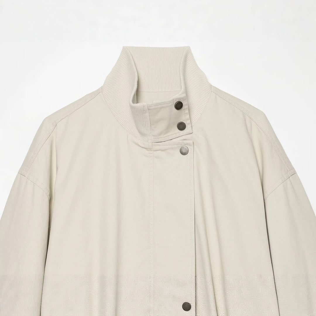 Damen Boxy Kurzblouson mit hohem Rippstehkragen und Tunnelzugsaum Echo Archiv