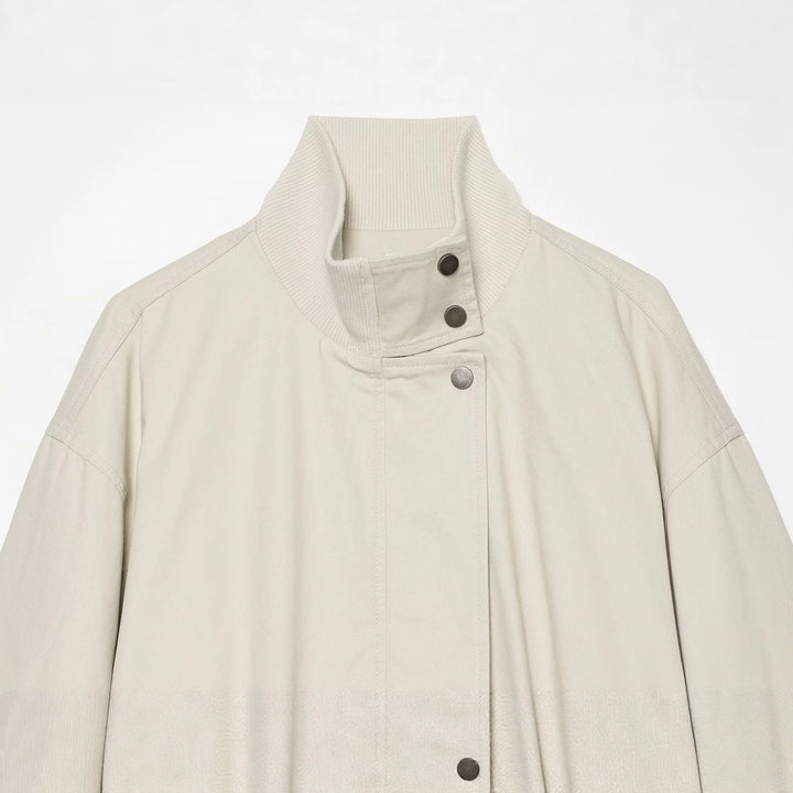 Damen Boxy Kurzblouson mit hohem Rippstehkragen und Tunnelzugsaum Echo Archiv