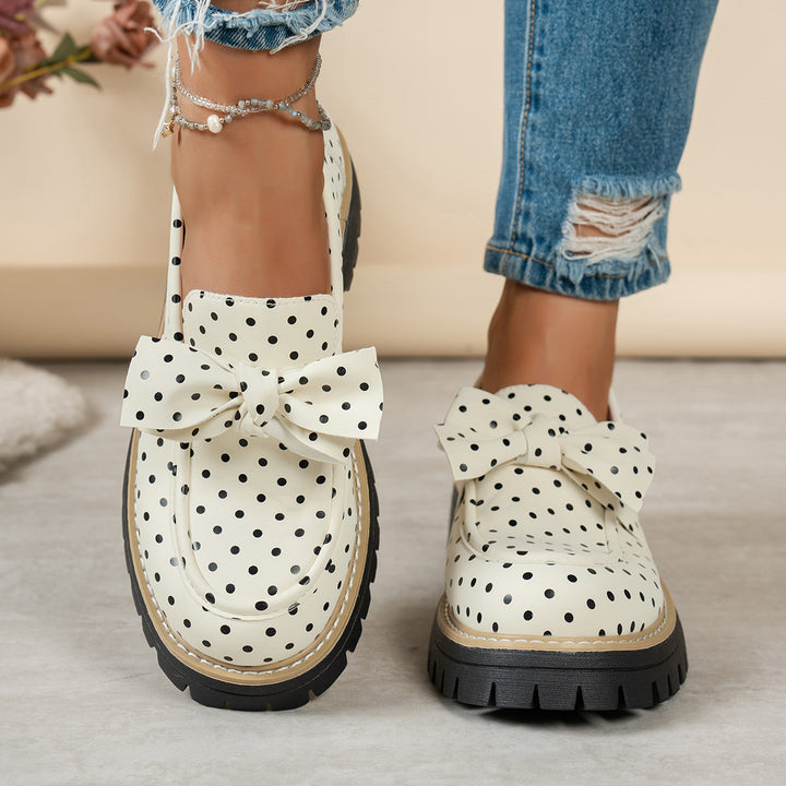 Damen lässige Loafer mit Pünktchenmuster und Zierschleife auf profilierter Plateau-Sohle – Lioré