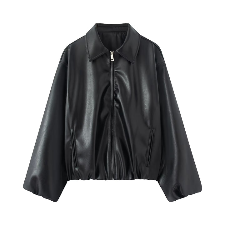 Damen Oversize Kunstleder Blouson mit Reißverschluss und elastischem Saum Echo Archiv