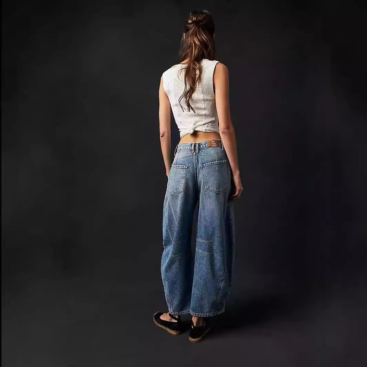 Damen Weite Denim-Hose mit hohem Bund und lässigen Details Echo Archiv