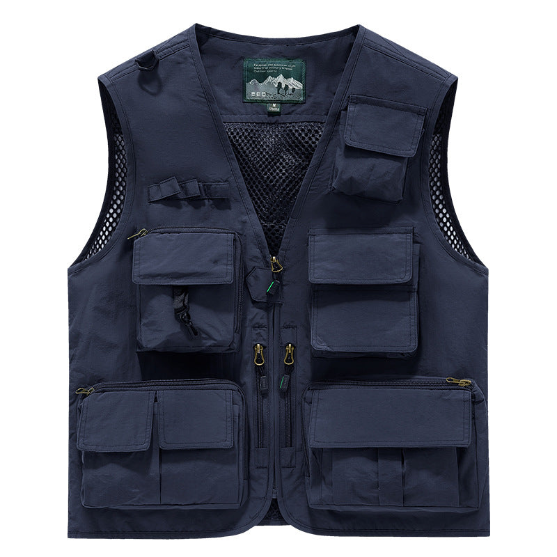 Herren Outdoor-Mehrfachtaschenweste im Anglerstil mit luftiger Mesh‑Rückenpartie und Schnellzugriffstaschen – Marzano