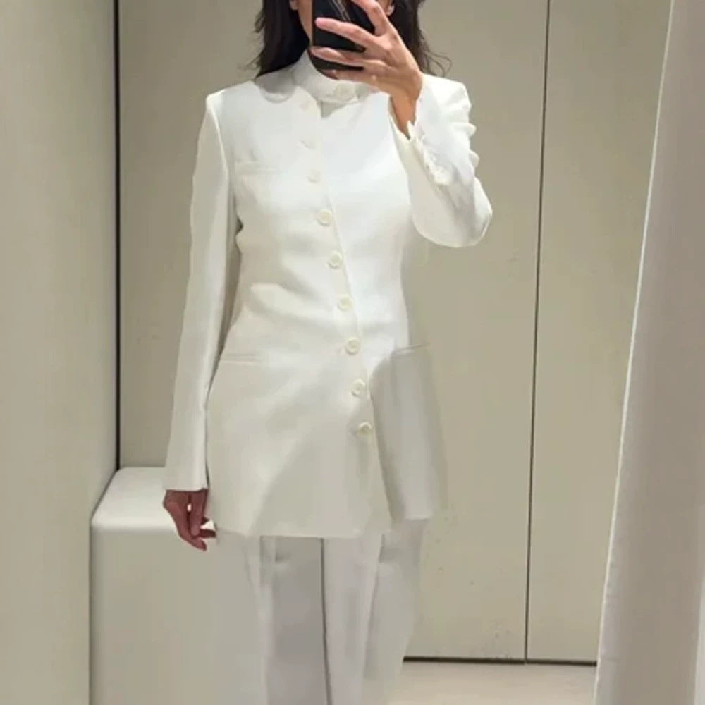Damen Longline-Blazer mit Stehkragen und schmaler Silhouette Echoarchiv