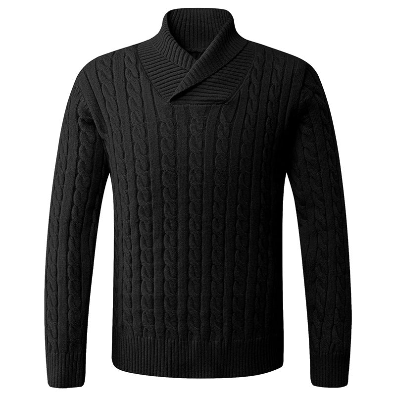 Herren Grobstrickpullover mit modernem Schalkragen und Zopfmuster Echoarchiv