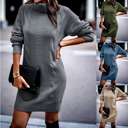 Damen nan kuscheliges Strickkleid mit Rollkragen, Zopfmuster und Oversize-Silhouette Echo Archiv