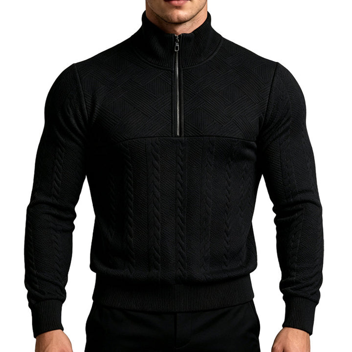 Herren Strickpullover mit halbem Reißverschluss und Zopfmuster Echoarchiv