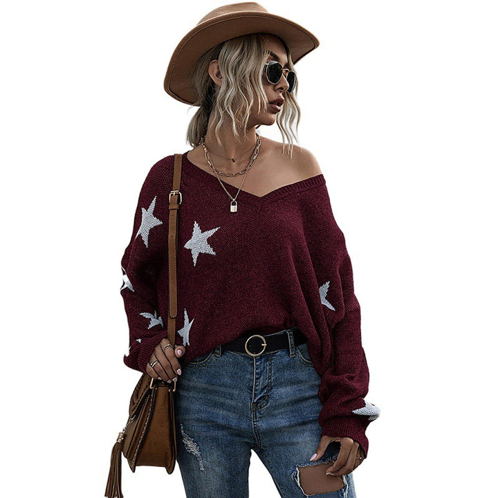 Damen Lässiger Oversized Pullover mit Sternen Echo Archiv