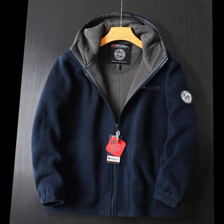 Damen Kapuzenfleecejacke im Outdoor‑Look mit doppellagiger Microfleece‑Innenlage, Reißverschluss und elastischen Bündchen – Auréline