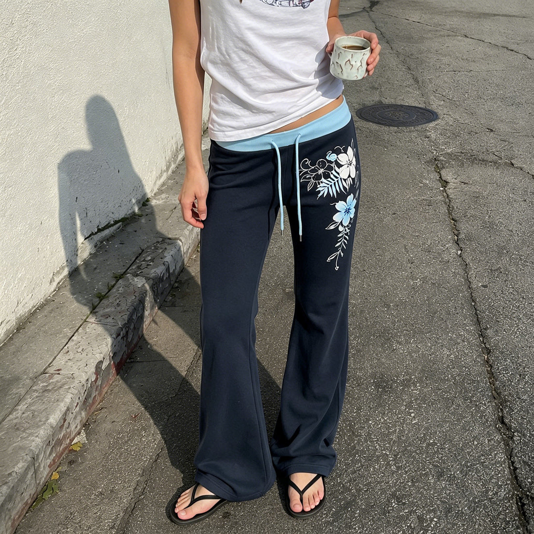 Damen nan ausgestellte Loungehose mit hohem Stretchbund, Kordelzug und floralem Druck Echo Archiv