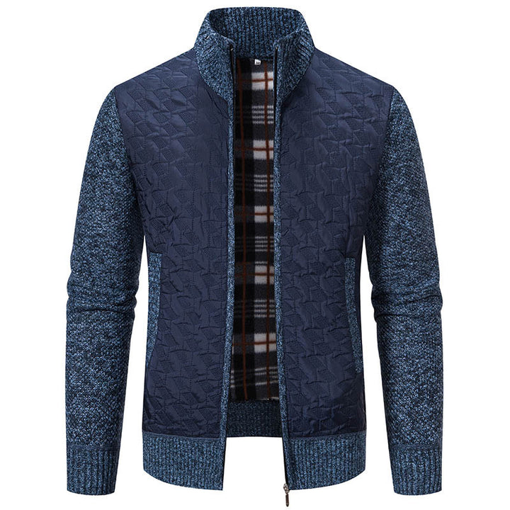 Herren gesteppte Strick‑Hybridjacke mit Stehkragen, durchgehendem Reißverschluss und kariertem Futter Echo Archiv