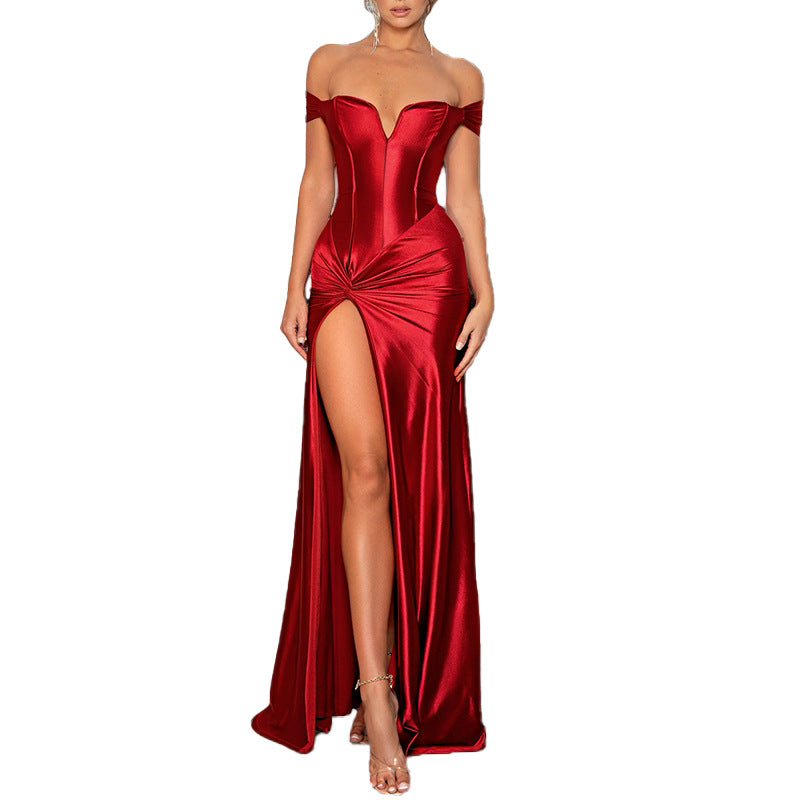 Damen elegantes Abendkleid mit schulterfreiem Design und hohem Schlitz Echo Archiv