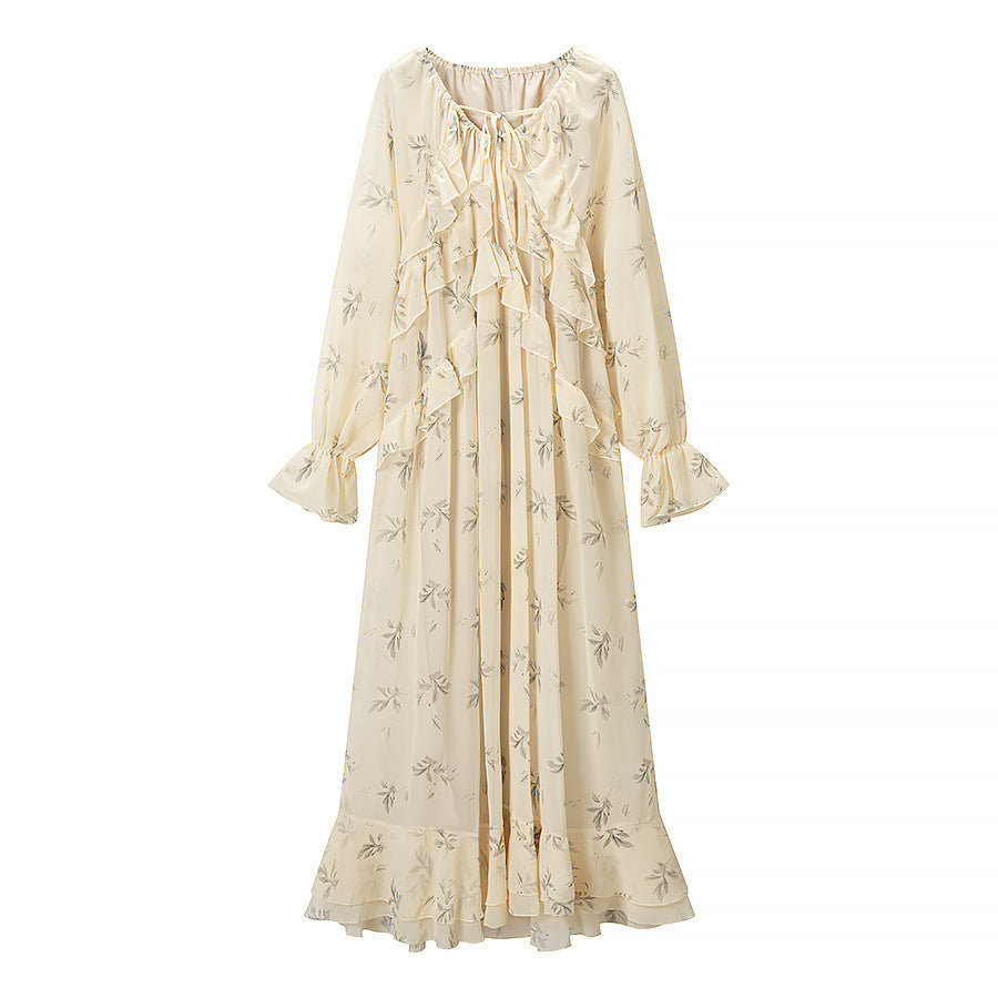 Damen Maxikleid mit Volants, langem Glockenärmel und floralem Chiffon-Design Echo Archiv