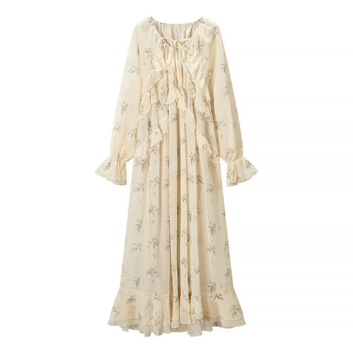Damen Maxikleid mit Volants, langem Glockenärmel und floralem Chiffon-Design Echo Archiv