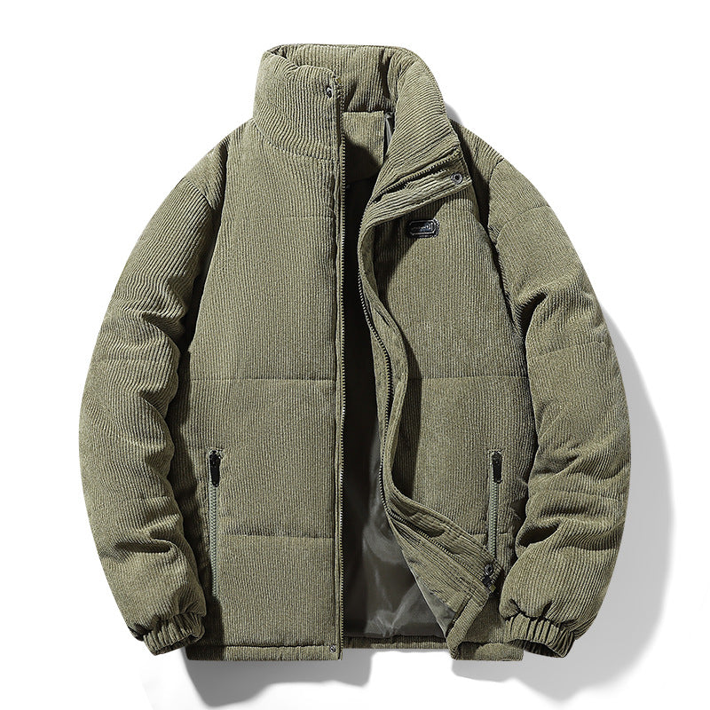 Herren gepolsterte Cordjacke mit hohem Stehkragen, gepolsterter Isolierung und Reißverschlusstaschen – Taviero