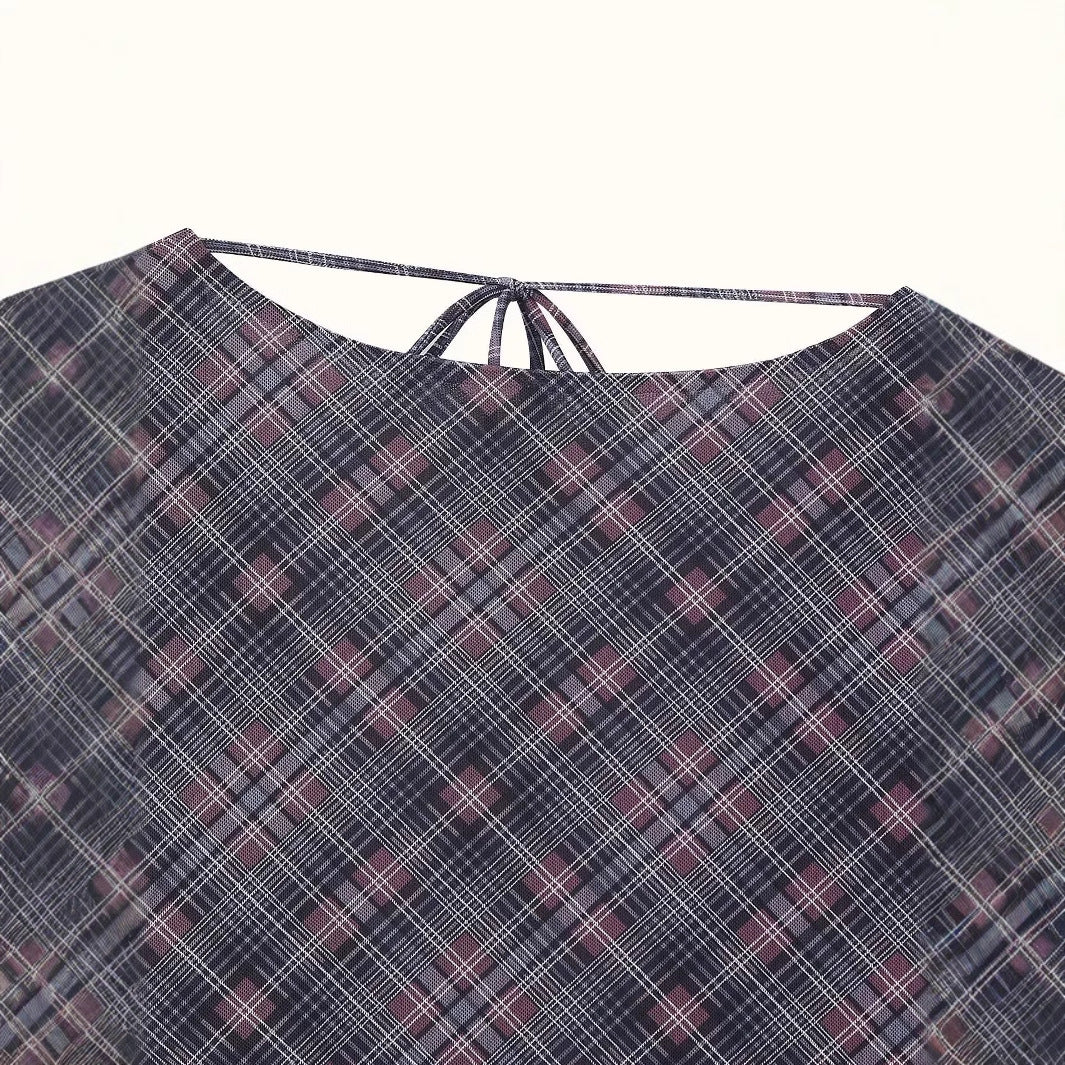 Damen nan asymmetrisches Midikleid mit Karomuster, geraffter Taille und schwingendem Stufenrock Echo Archiv