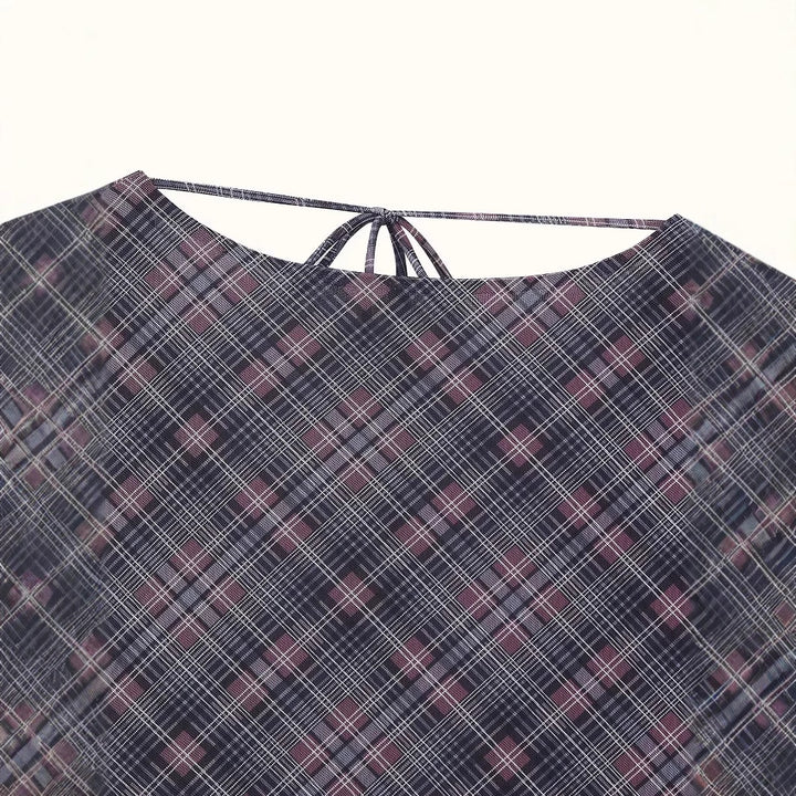 Damen nan asymmetrisches Midikleid mit Karomuster, geraffter Taille und schwingendem Stufenrock Echo Archiv
