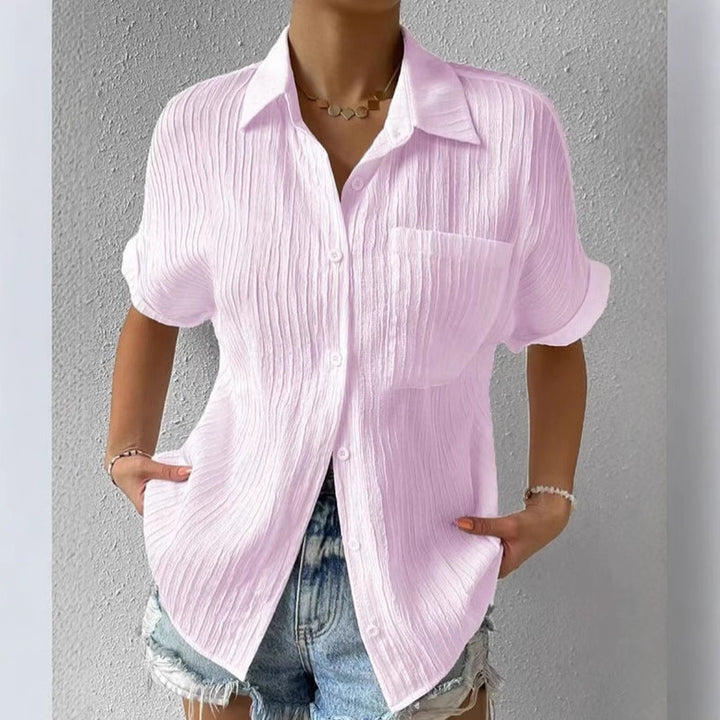 Damen nan Crinkle-Optik-Hemdbluse mit Brusttasche, Krempelärmeln und lockerer Passform Echo Archiv