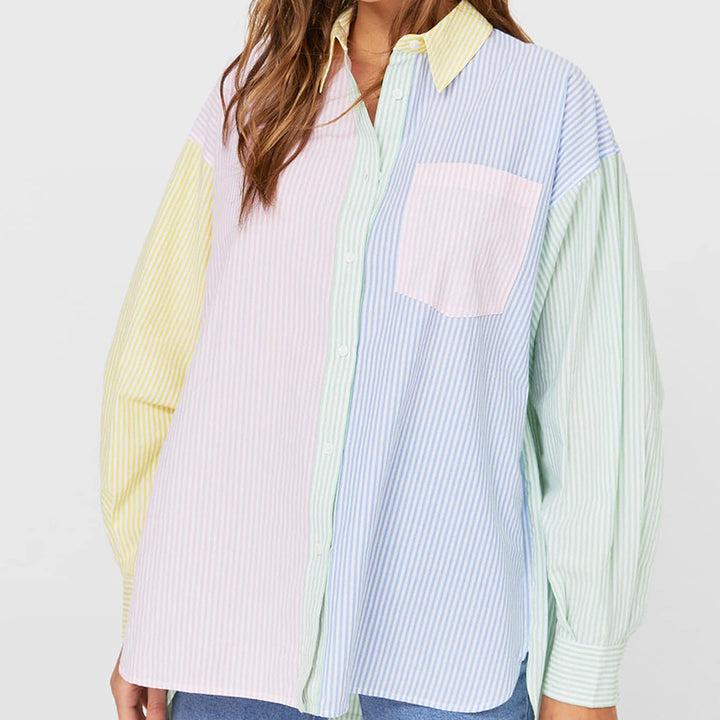 Damen nan oversized Hemdbluse mit Blockstreifen und Brusttasche Echo Archiv