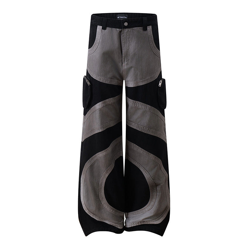 Damen weite Patchwork-Cargo-Culottehose mit aufgesetzten Zipper-Taschen und kontrastnähten Echoarchiv