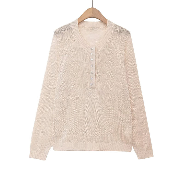 Damen nan Feinstrick-Henley-Pullover mit Knopfleiste und Raglanärmeln Echo Archiv