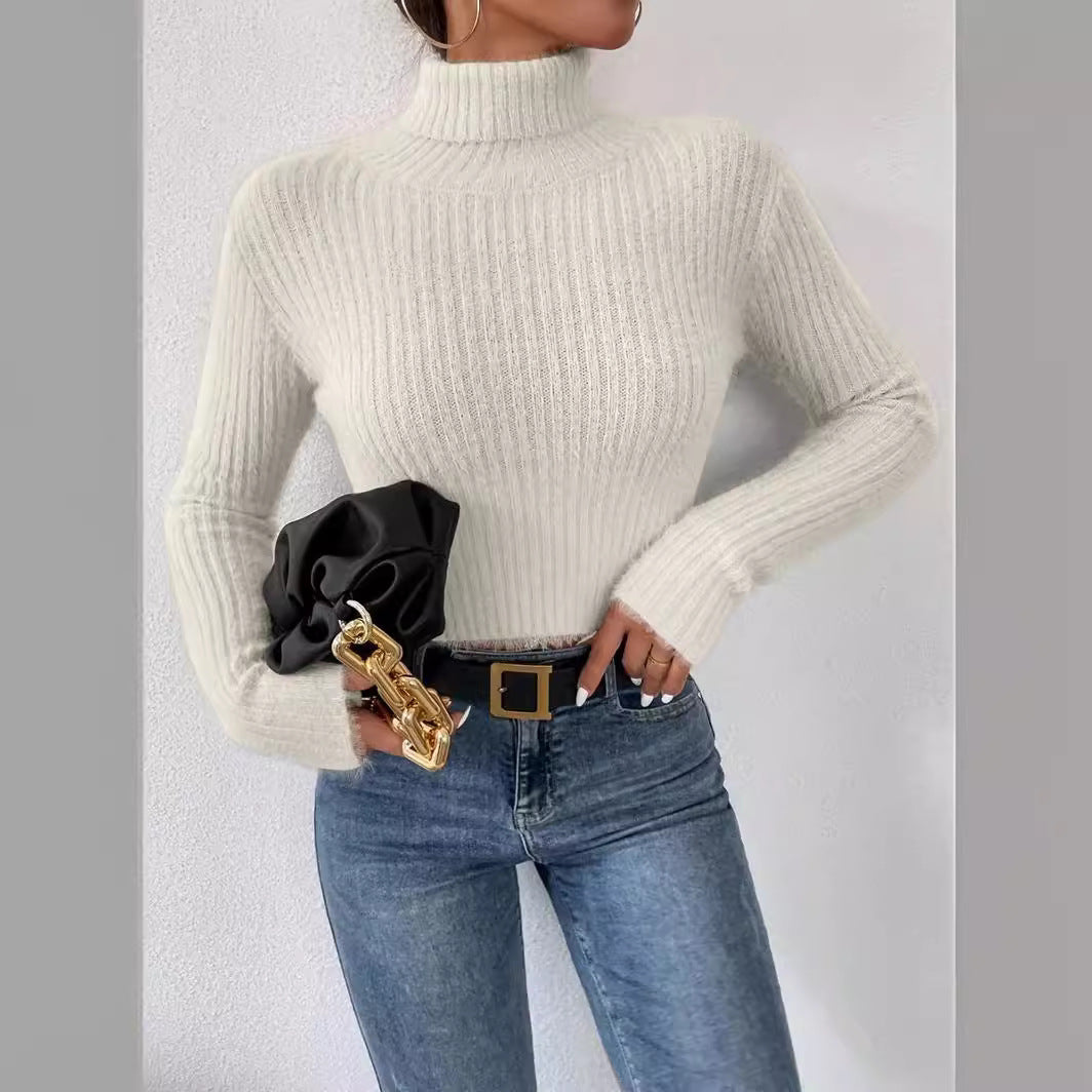 Damen Kurzer Rippstrick-Rollkragenpullover mit flauschiger Mohair‑Optik Echo Archiv