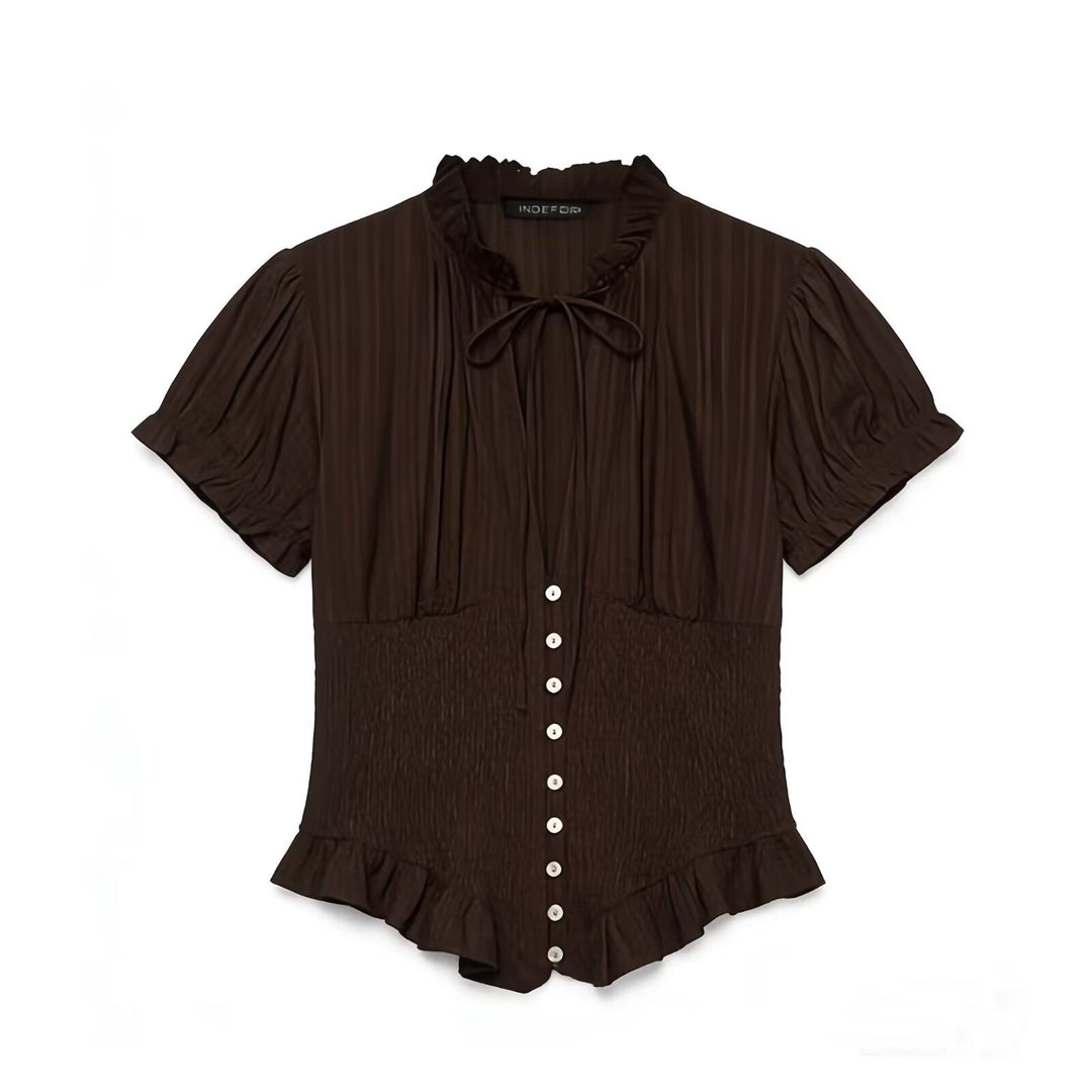 Damen Rüschenbluse mit geschlitztem Kragen und Knopfdetails Echo Archiv