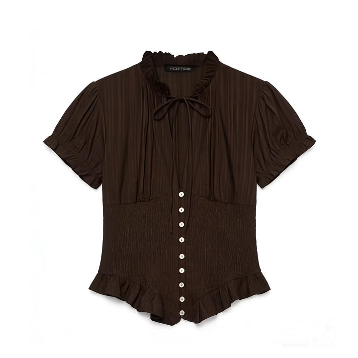 Damen Rüschenbluse mit geschlitztem Kragen und Knopfdetails Echo Archiv