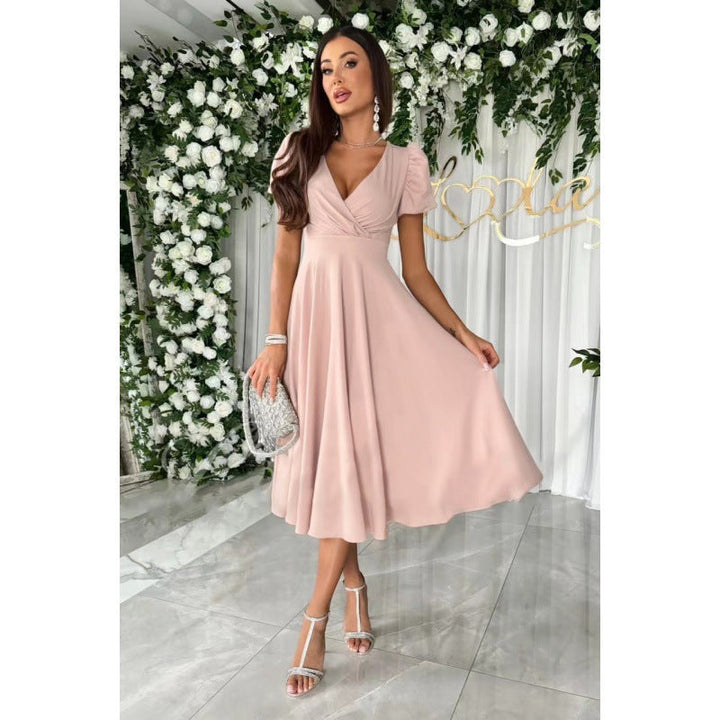 Damen Elegantes A-Linien Midi Kleid mit weichen Falten – Élara