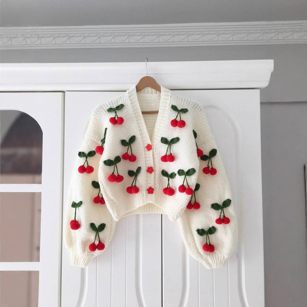 Damen Verspielter Strickcardigan mit Kirschen-Design – Veloura