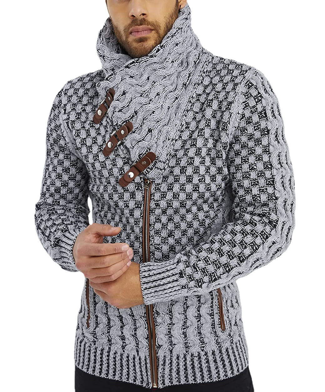 Herren modische Strickjacke mit asymmetrischem Reißverschluss und einzigartigem Zopfmuster Echoarchiv