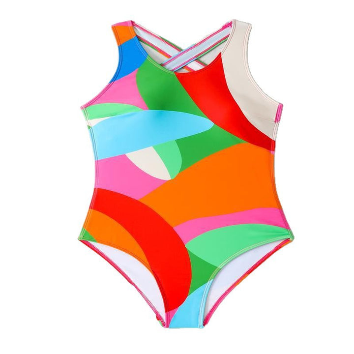 Damen Einteiliger Badeanzug mit buntem geometrischen Muster und hohem Beinausschnitt Echo Archiv
