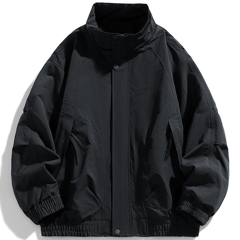 Herren moderne Utility-Blouson mit Stehkragen, verdecktem Druckknopfverschluss und elastischem Saum – Taviero