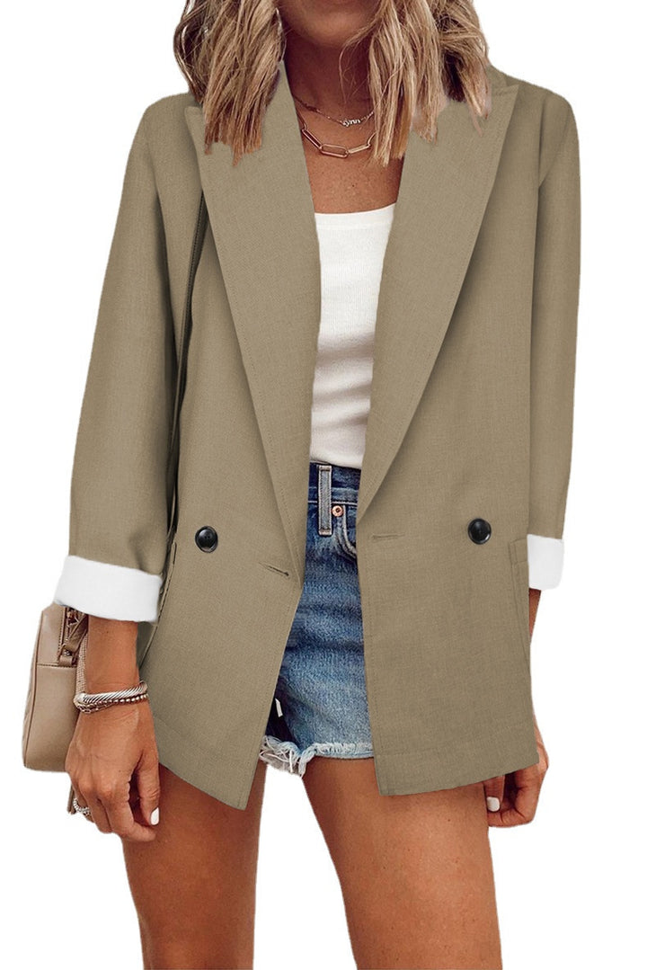 Damen Oversize Longline-Blazer mit 3/4-Ärmeln, Kontrastumschlag und aufgesetzten Taschen Echoarchiv