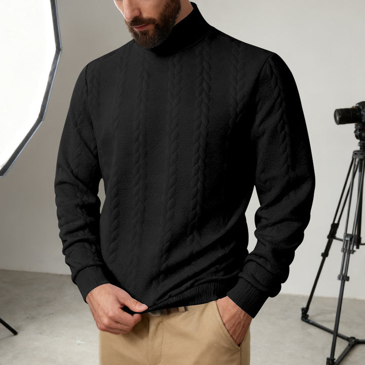 Herren Strickpullover mit hohem Kragen und Zopfmuster Echoarchiv