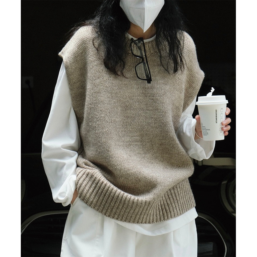 Damen Oversize-Ärmellose Grobstrickweste mit breitem Rippbund Echoarchiv