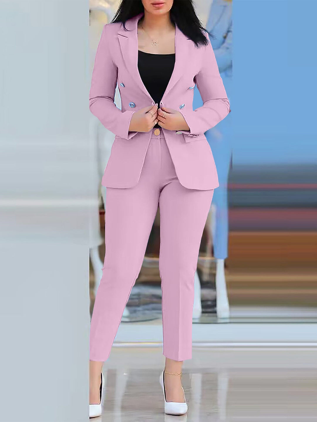 Damen Elegantes Anzug-Set mit tailliertem Blazer und schmalen Hosen Echoarchiv