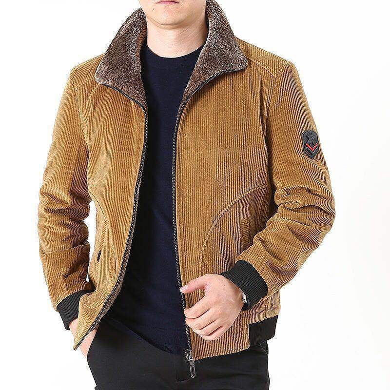 Herren Cord-Blouson mit Sherpa-Kragen, wärmender Teddyfutter-Innenlage und Reißverschluss – Taviero
