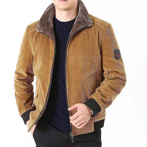 Herren Cord-Blouson mit Sherpa-Kragen, wärmender Teddyfutter-Innenlage und Reißverschluss – Taviero