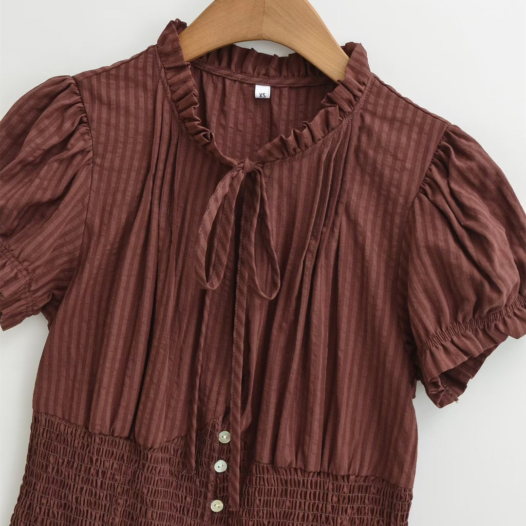 Damen Kurzarmbluse mit Rüschendetails und gerafftem Design Echo Archiv