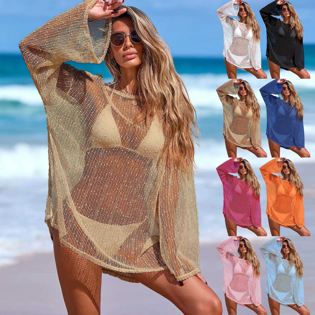 Damen Transparente Strandtunika mit elegantem Schnitt und feinem Netzmuster Echo Archiv