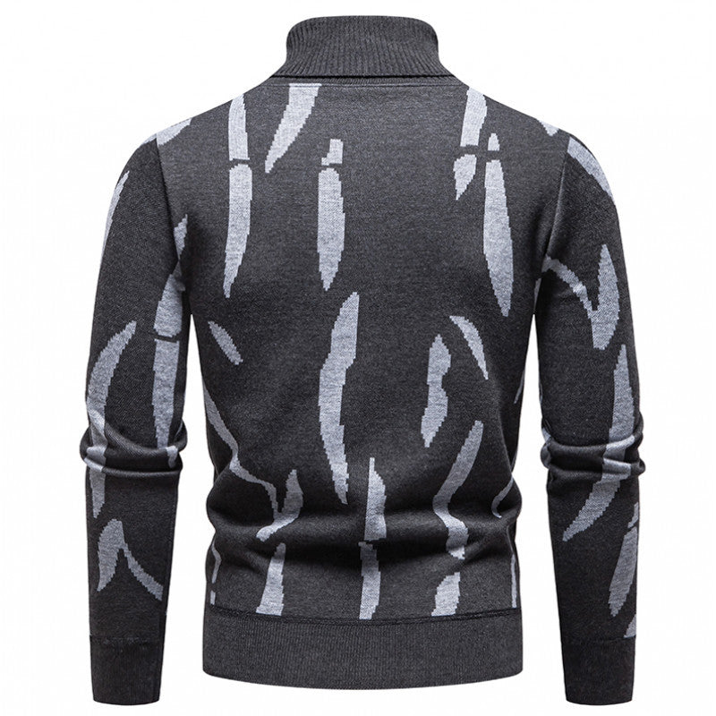 Herren Strukturierter Rollkragenpullover mit abstraktem Jacquardmuster und gerippten Abschlüssen Echo Archiv