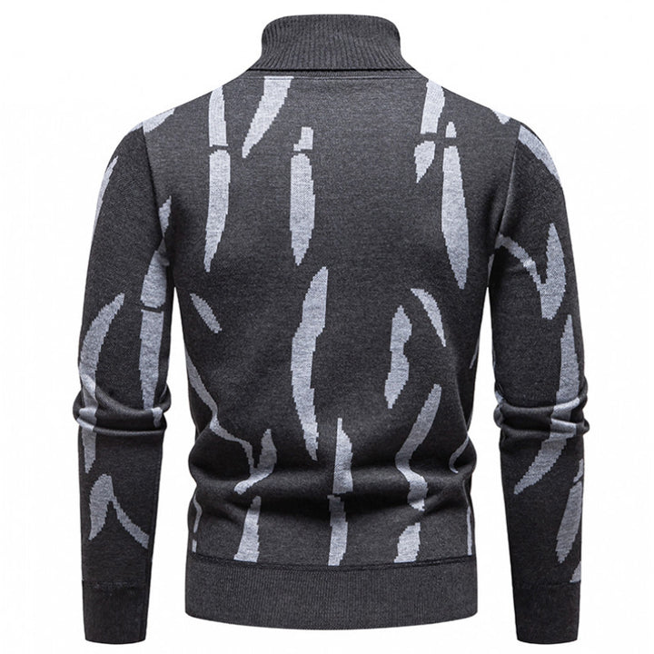 Herren Strukturierter Rollkragenpullover mit abstraktem Jacquardmuster und gerippten Abschlüssen Echo Archiv