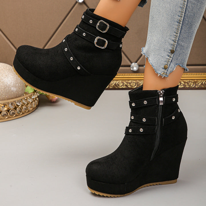Damen Wedge-Stiefeletten mit Schnallen- und Glitzer-Details Echo Archiv