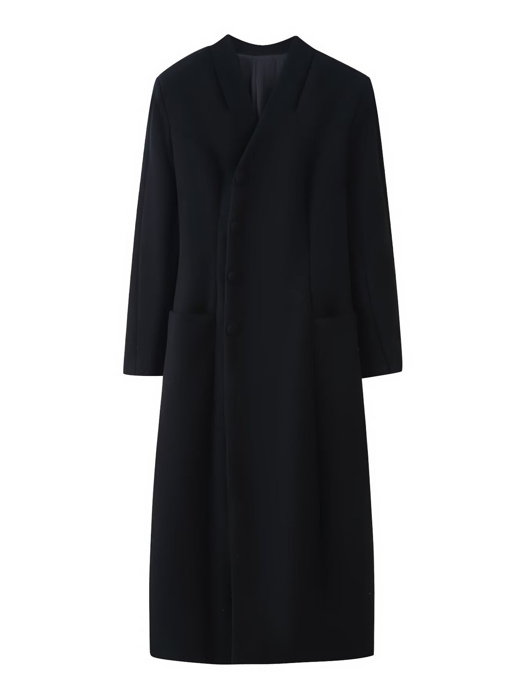 Damen Eleganter langer Wollmix-Mantel mit Schalkragen und aufgesetzten Taschen Echoarchiv