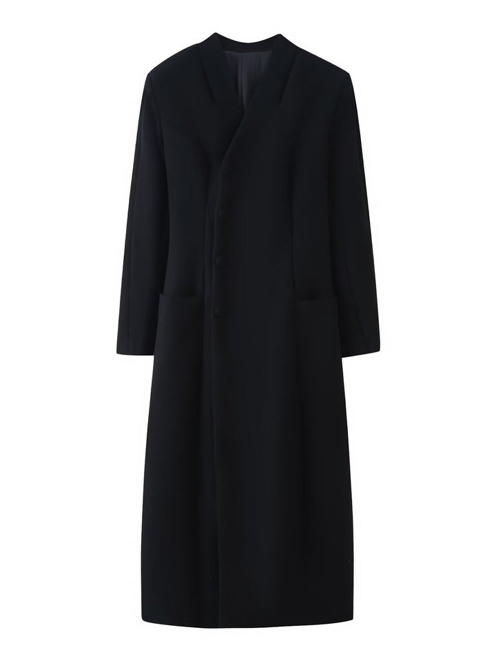 Damen Eleganter langer Wollmix-Mantel mit Schalkragen und aufgesetzten Taschen Echoarchiv