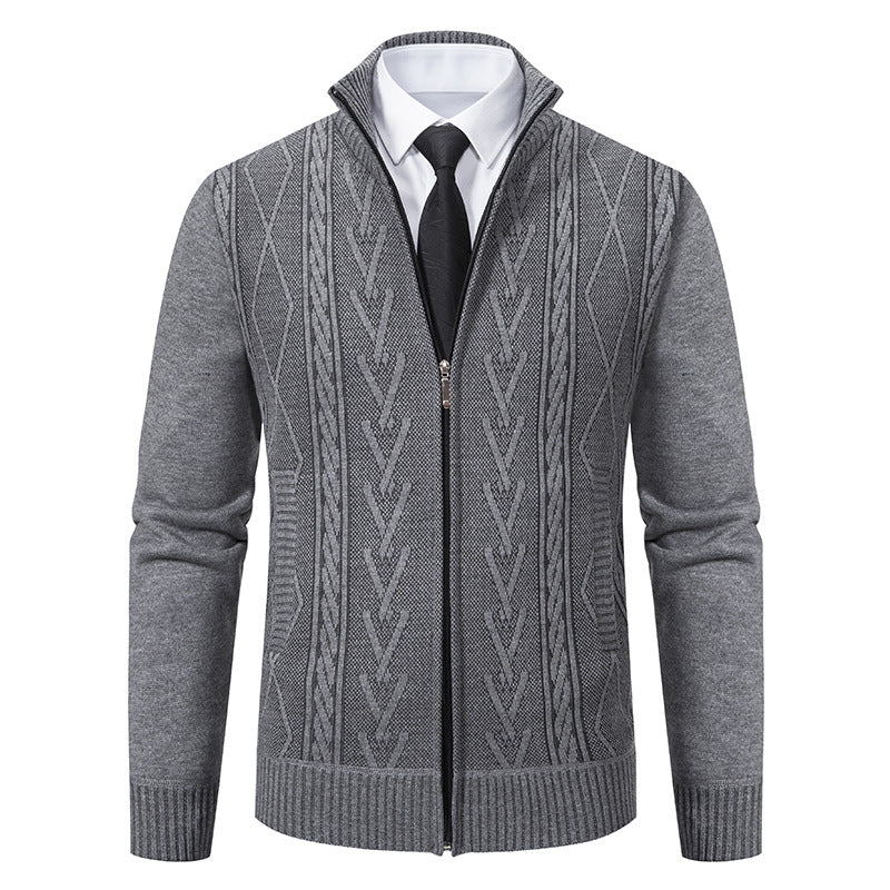 Herren nan gehobene Strickjacke mit erhabenem Zopfmuster und durchgehendem Reißverschluss Echo Archiv