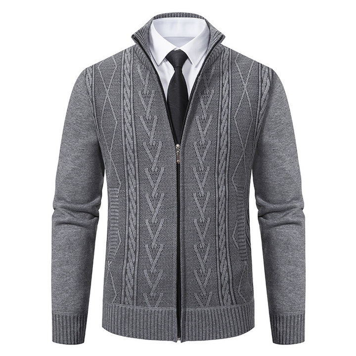Herren nan gehobene Strickjacke mit erhabenem Zopfmuster und durchgehendem Reißverschluss Echo Archiv
